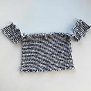 Pacsun Checkered Frilled Trim Crop Top Off-Shoulder Sleeves